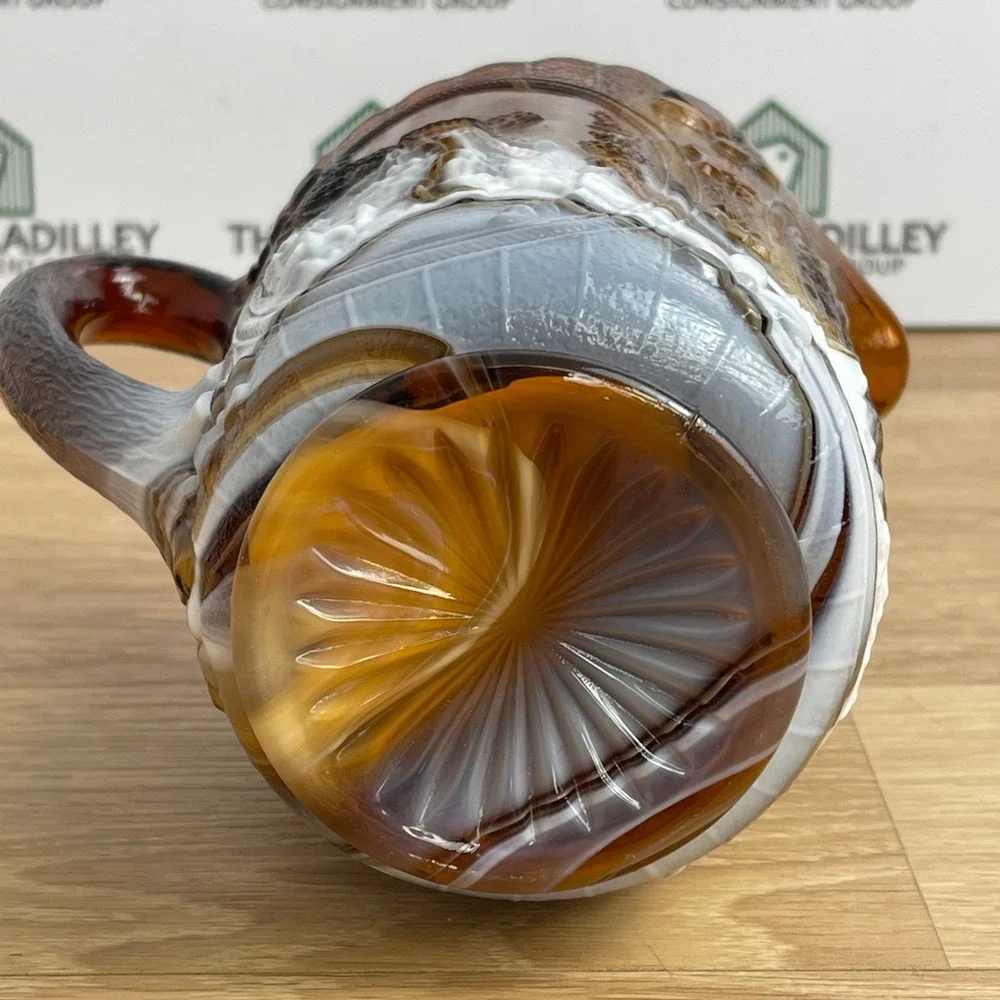 Imperial Glass Chocolate Slag Windmill Pitcher Brown White Marbled Vintage 5.5in